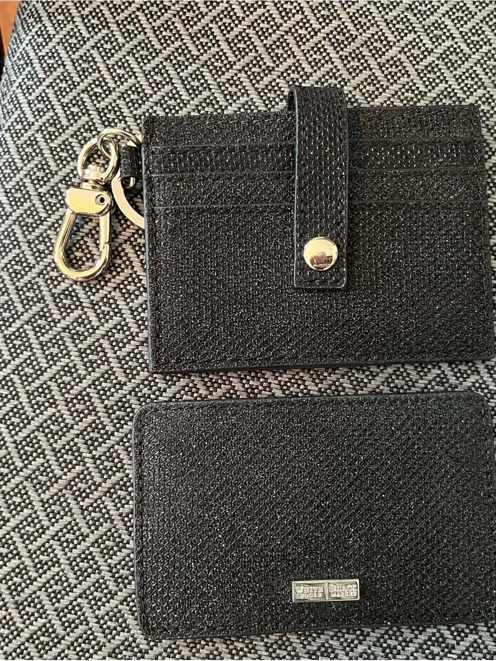 White House Black Market Black Textured Card Holder with Key Clip